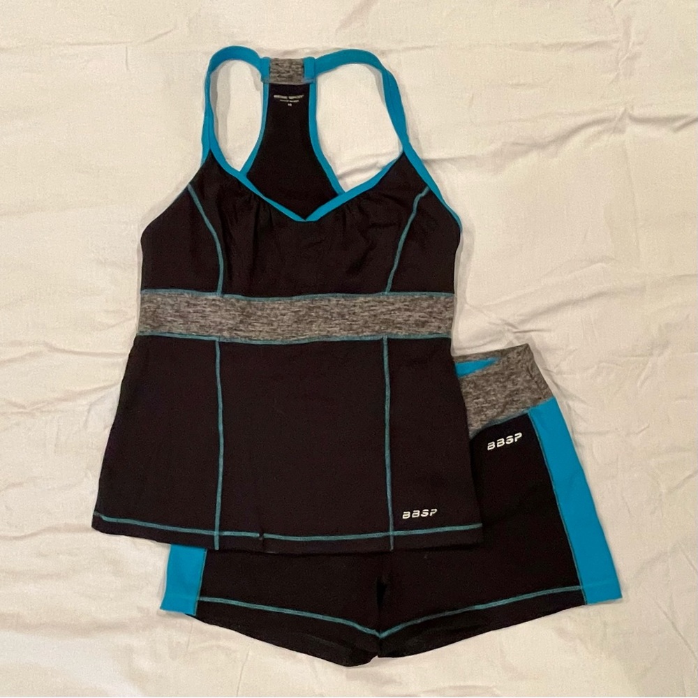 Bebe Sport Black and Turquoise Workout Set